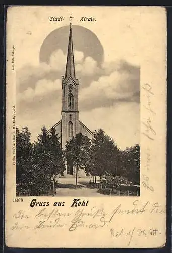 AK Kehl, Vorderansicht der Stadt-Kirche