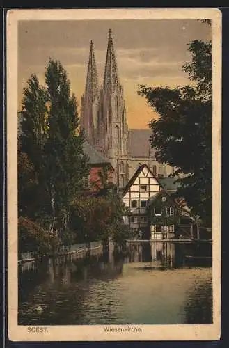 AK Soest, Partie am Ufer mit Wiesenkirche