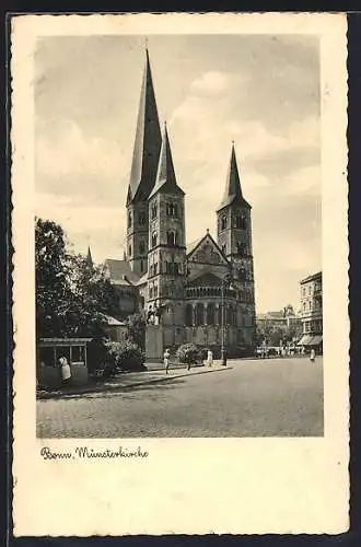 AK Bonn, Münsterkirche mit Strassenpartie