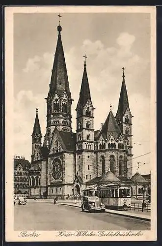 AK Berlin-Charlottenburg, Kaiser-Wilhelm-Gedächtniskirche, Strassenbahn