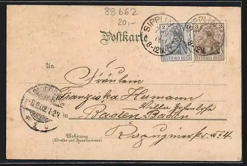 Lithographie Überlingen / Bodensee, Hafen mit St. Johannsturm, Hofstadt-Strassenpartie, Badeanstalt, Partie am Bodensee