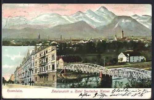 AK Rosenheim / Bayern, Hotel Deutscher Kaiser, Ortspanorama