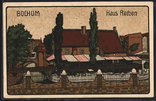 Steindruck-AK Bochum, Restaurant Haus Rechen