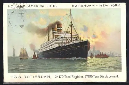 AK Passagierschiff Dampfer T. S. S. Rotterdam der Holland-America Linie in Fahrt