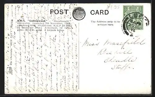 AK HMS Collingwood auf See