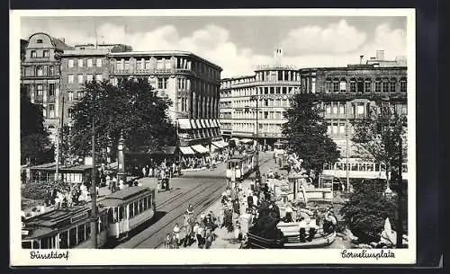 AK Düsseldorf, Corneliusplatz mit Strassenbahnen