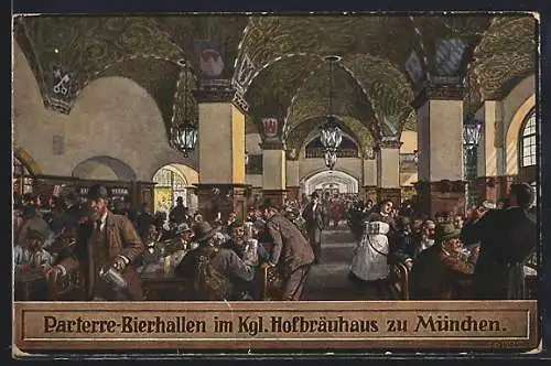 Künstler-AK Fritz Quidenus: Parterre Bierhallen im Münchner Hofbräuhaus