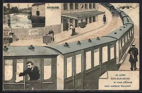 AK Bar-sur-Seine, Eisenbahn fährt im Bahnhof ein