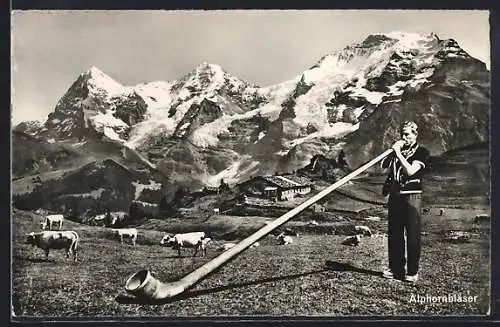 AK Alphornbläser auf der Alm