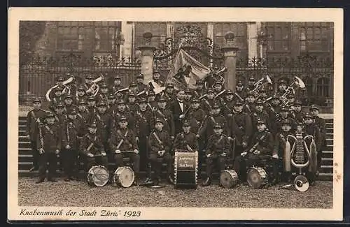 AK Zürich, Knabenmusikkapelle mit Instrumenten 1923