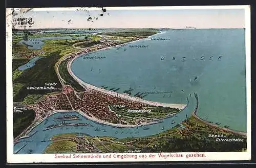 AK Swinemünde, Gesamtansicht mit Umgebung aus der Vogelschau