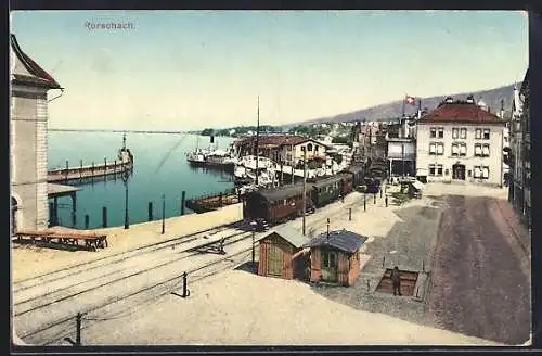 AK Rorschach, Partie am Hafen, Eisenbahn