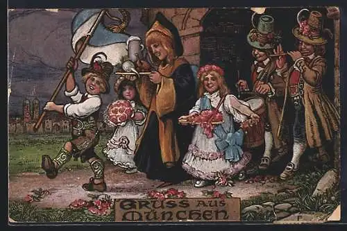 AK Festumzug mit Musik und dem Münchner Kindl