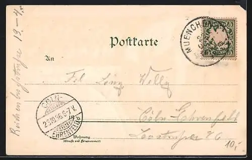 Lithographie Münchner Kindl mit Bierkrug und Wappen