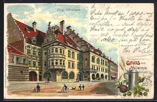 Lithographie Münchner Hofbräuhaus, Gesamtansicht