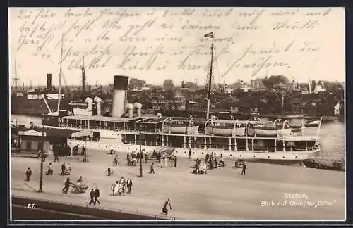 AK Stettin, Blick auf Dampfer Odin