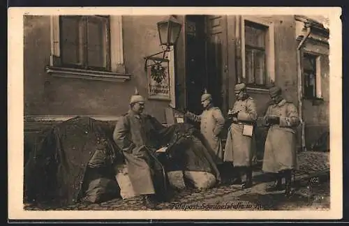 AK Kolno, Feldpostsammel-Stelle mit Soldaten