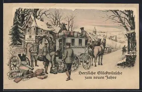 AK Soldaten beladen eine Kutsche der Kaiserlich deutschen Feldpost