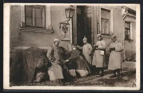 AK Kolno, Feldpostsammel-Stelle mit Soldaten