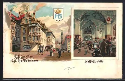 AK München, Königliches Hofbräuhaus, Aussenansicht u. Hofbräuhalle