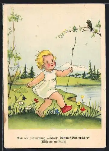 AK Kleines Mädchen am See, Goldtöchterchen, aus der Sammlung Scholz` Künstler-Bilderbücher