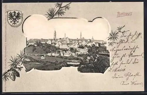 AK Rottweil, Blick auf den Ort mit Wappen