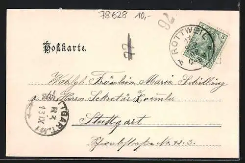 AK Rottweil, Blick auf den Ort mit Wappen