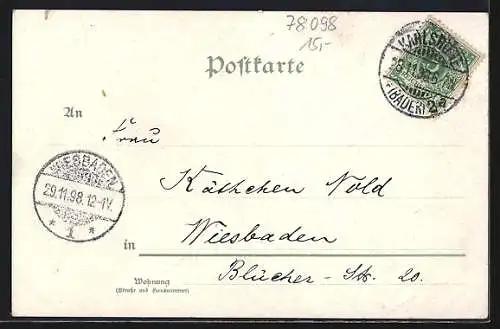 Lithographie Triberg, Ortsansicht und Bauernhaus, Mädchen in Tracht