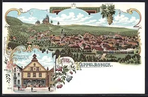 Lithographie Kappelrodeck, Handlung von August Roth, Panoramablick auf die Ortschaft