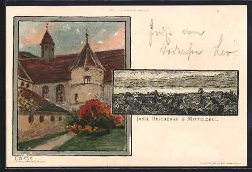 Künstler-AK Carl Biese: Insel Reichenau, Totalansicht, Mittelzell