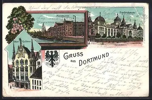 AK Dortmund, Hafenpartie, Fredenbaum, Neues Rathaus