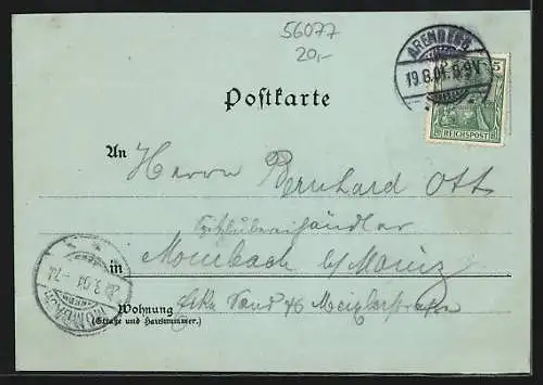 Mondschein-Lithographie Arenberg, Restaurant Zum Stern, Bes. Jacob Emsbach, Kirche