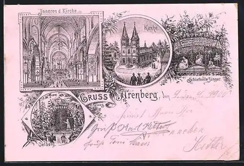 Lithographie Arenberg, Kirche u. Oelberg, Schlafende Jünger