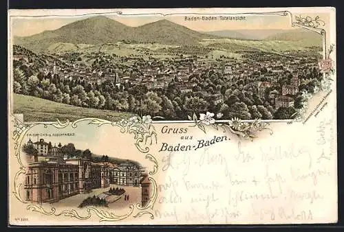Lithographie Baden-Baden, Friedrichs- u. Augustabad und Talansicht