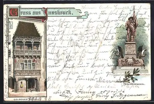 Lithographie Innsbruck, Goldenes Dachel und Hofer-Denkmal