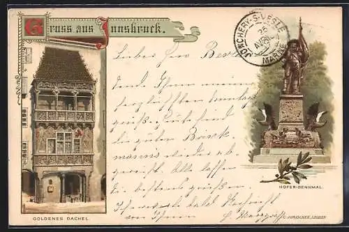 Lithographie Innsbruck, Goldenes Dachel und Hofer-Denkmal