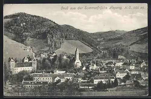 AK Aspang /N.-Ö., Ortsansicht mit Bergpanorama