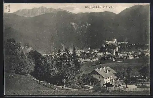 AK Kufstein, Blick auf den Ort mit Zell