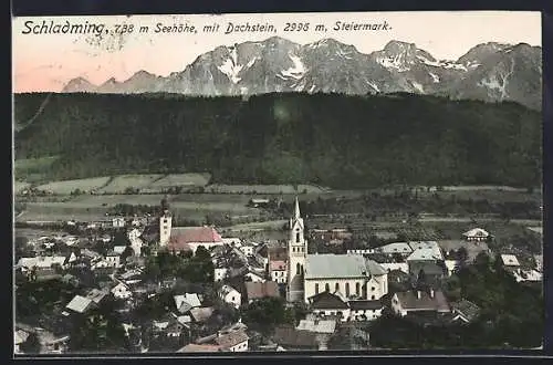 AK Schladming /Steiermark, Ortsansicht mit Dachstein