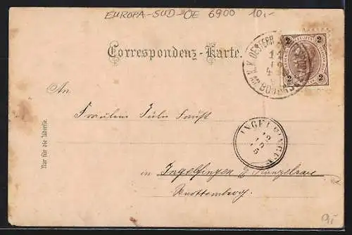 Lithographie Bregenz, Hotel Pfänder mit Pfänderspitze, St. Gebhardskapelle, Gesamtansicht