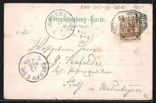 Lithographie Linz, Teilansicht, Maria Empfängnisdom, Donau Brücke und Urfahr mit Pöstlingsberg