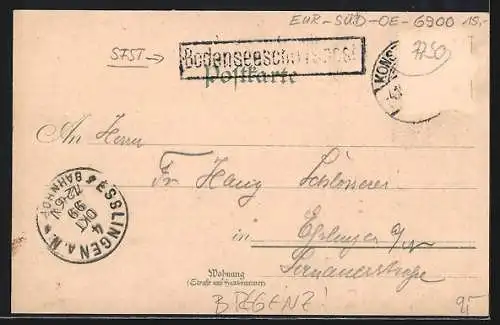 Lithographie Bregenz / Bodensee, Konstanz, Hafeneinfahrt Lindau, Meersburg, Dampfer