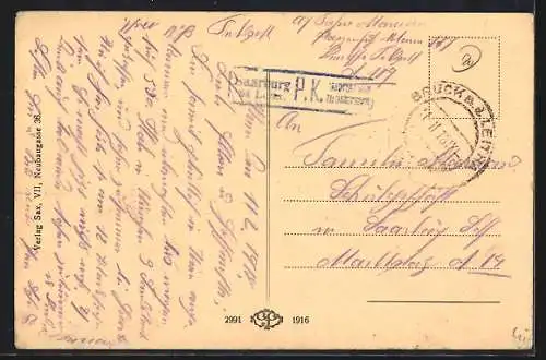 AK Wien, Deutsches Volkstheater mit Raimund-Denkmal, Strassenbahn