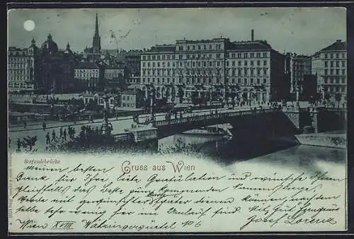 Mondschein-AK Wien, Stefaniebrücke mit Passanten
