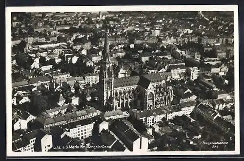 AK Linz a.d. Donau, Maria-Empfängnis-Dom aus der Vogelschau