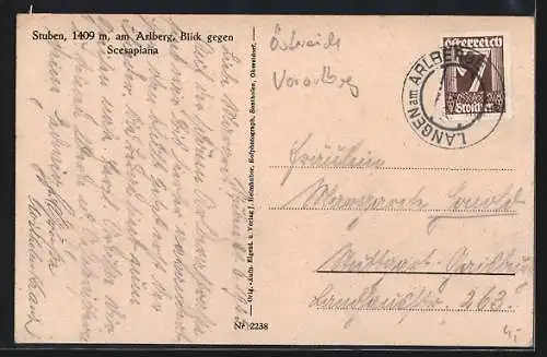 AK Stuben am Arlberg, Ortsansicht am Scesaplana