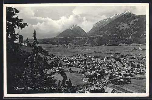 AK Schwaz i. Tirol, Blick auf den Ort mit Schloss Freundsberg