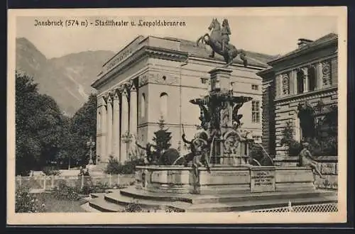 AK Innsbruck, Stadttheater und Leopoldsbrunnen