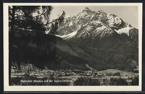AK Mieders /Stubaital, Blick auf den Ort mit der Serles