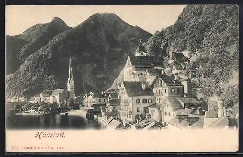 AK Hallstatt, Ortspartie am Seeufer